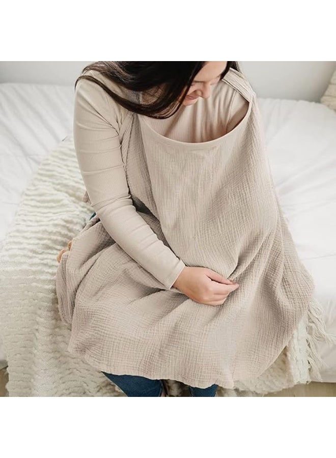 Muslin Nursing Cover for Baby Breastfeeding, Breathable Cotton Breastfeeding Cover with Rigid Hoop, 360° Full Coverage, for Mother Nursing Apron, Summer Wheat - Image 2