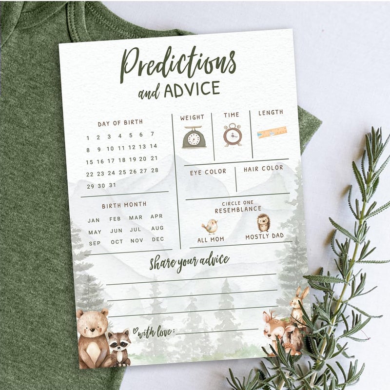 Printed Party Baby Predictions & Advice Cards â€“ Woodland Adventure Baby Shower Game, Adorable Forest Animals Theme for Boy, 30 Pack - Image 2