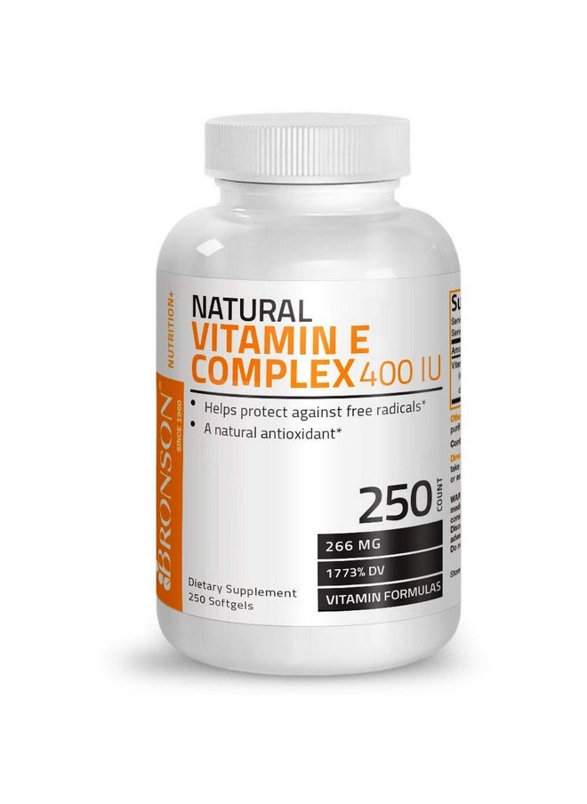 Bronson - Natural Vitamin E Complex Supplement 400 IU 80% Dalpha Tocopherol Natural Antioxidant 250 Softgels - Image 1