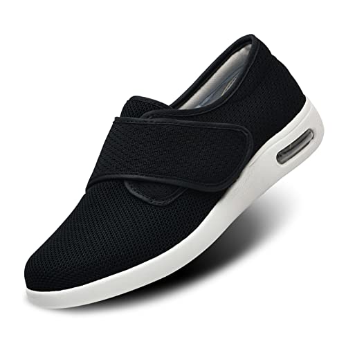 Orthoshoes Mens Wide Width Diabetic Shoes - Adjustable Closure Slip-On Sneakers for Swollen Feet - Lightweight Breathable Orthopedic Shoes for Diabetes, Edema, Plantar Fasciitis, Bunions & Arthritis Black - Image 1