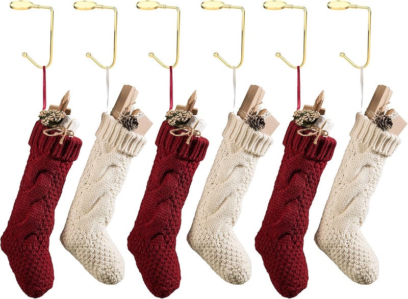 Komotu Christmas Stocking Holder for Mantle - 6 Pack Non-Slip Stocking Mantel Holders Hooks Hanger for Christmas Xmas Fireplace and Party Decoration (Gold) - Image 3
