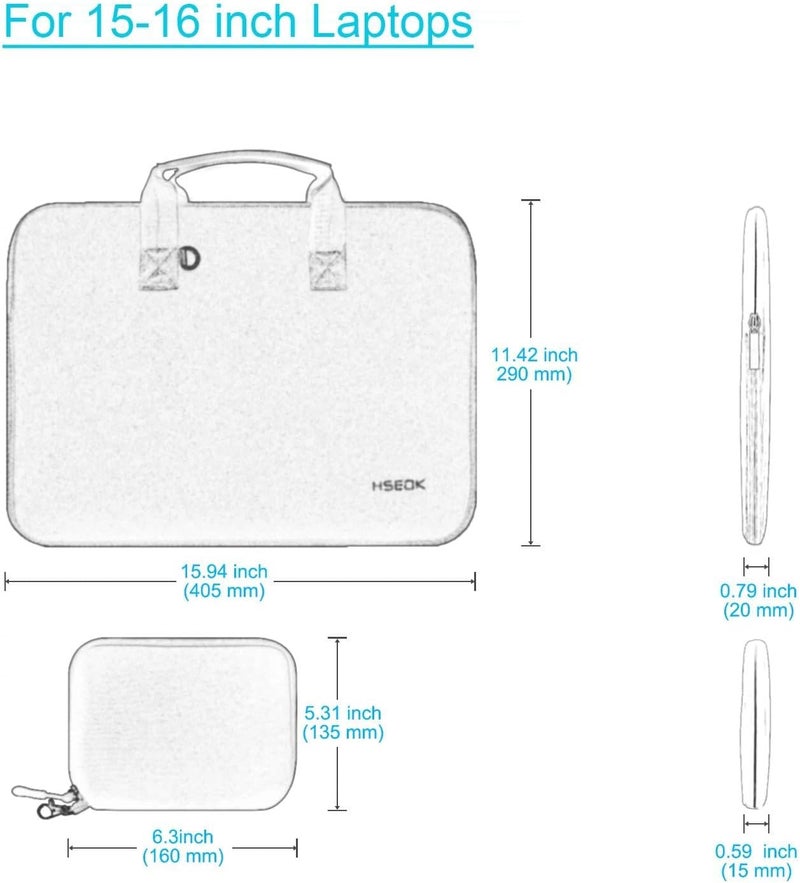 هسيوك حقيبة كمبيوتر محمول مقاس 15.6-16 بوصة مع حقيبة صغيرة، حقيبة نيوبرين متوافقة مع MacBook Pro 16 بوصة M4/M3/M2/M1، MacBook Pro 15.4 بوصة ومعظم أجهزة الكمبيوتر المحمولة مقاس 15.6-16 بوصة، P02K01 - Image 2