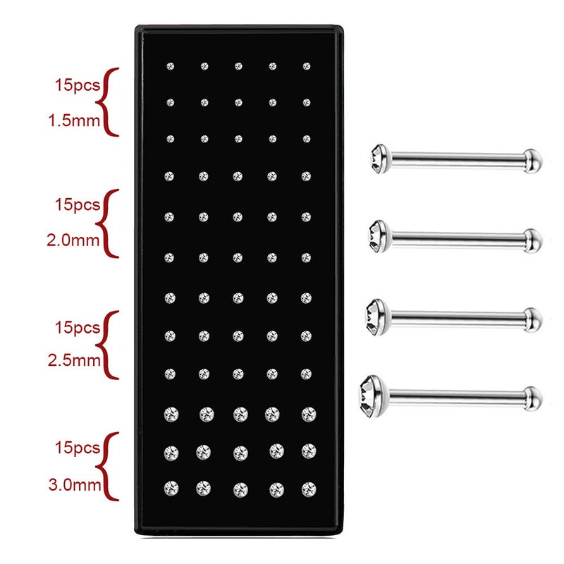 Boxed Stainless Steel Nose Nails 60 1.5/2.0/2.5/3.0Mm Straight Rod L Rod Nose Ring Puncture - Image 1