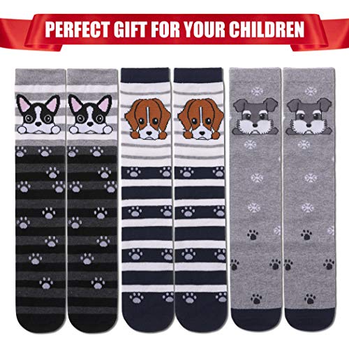 FNOVCO Girls Knee High Socks Kids Crazy Fun Gift Cute Animal Patterns Cotton Long Socks 3 Pairs (Dog) - Image 4