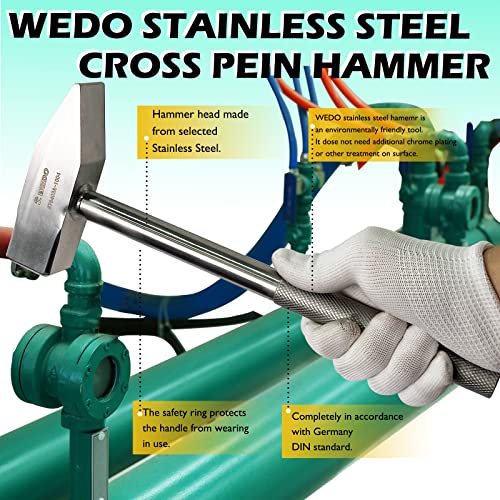 WEDO Cross Pein Hammer with Stainless Steel Handle, Engineers'Hammer, Stainless Steel, Corrosion Resistant, Rust Proof, Durable, Environmental friendly, 500g - Image 5