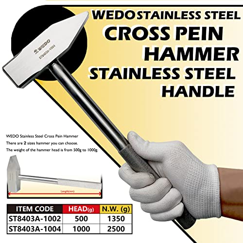 WEDO Cross Pein Hammer with Stainless Steel Handle, Engineers'Hammer, Stainless Steel, Corrosion Resistant, Rust Proof, Durable, Environmental friendly, 500g - Image 2
