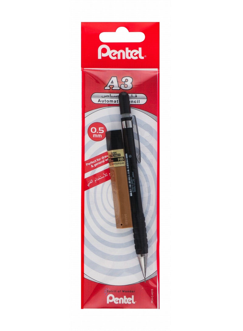 قلم رصاص ميكانيكي أوتوماتيكي مقاس A3 برأس 0.5 مم مع علبة من الرصاص