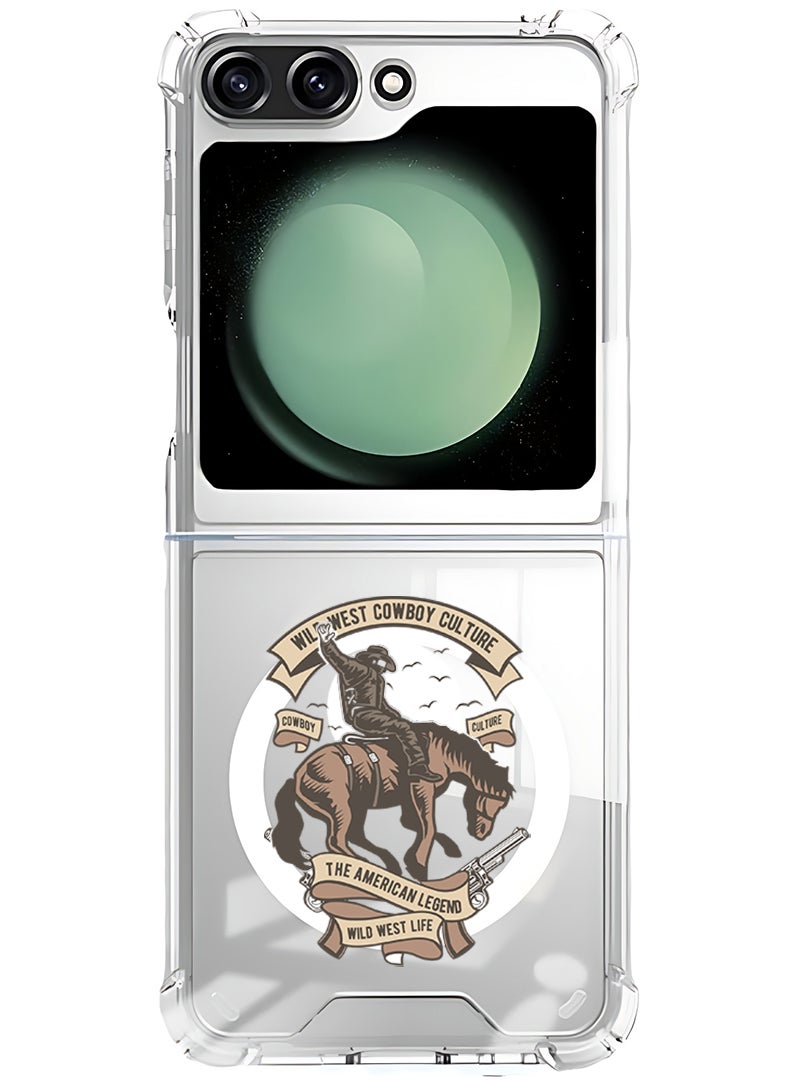 Theodor Magnetic Case for Samsung Galaxy Z Flip 5 Compatible with MagSafe Wireless Charging, Shockproof Phone Bumper Cover Wild west cowboy - Image 1