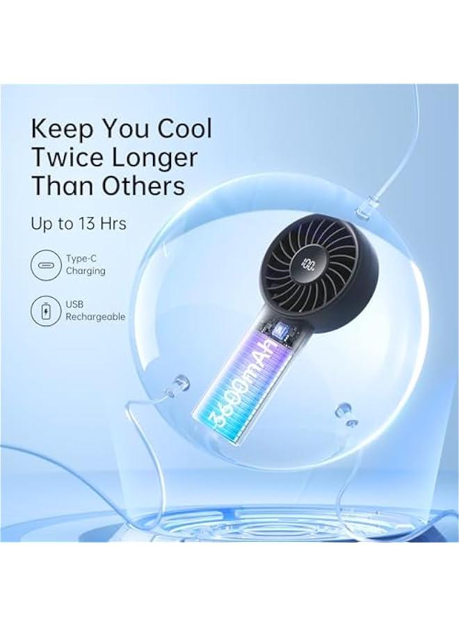 Handheld Fan Life4【5-Speed Turbo Wind Pro】,3600mAh Portable Rechargeable Fan with LED Display, Lanyard;Summer Essentials for Travel,Beach,Vacation,Makeup,Concerts-Black - Image 4