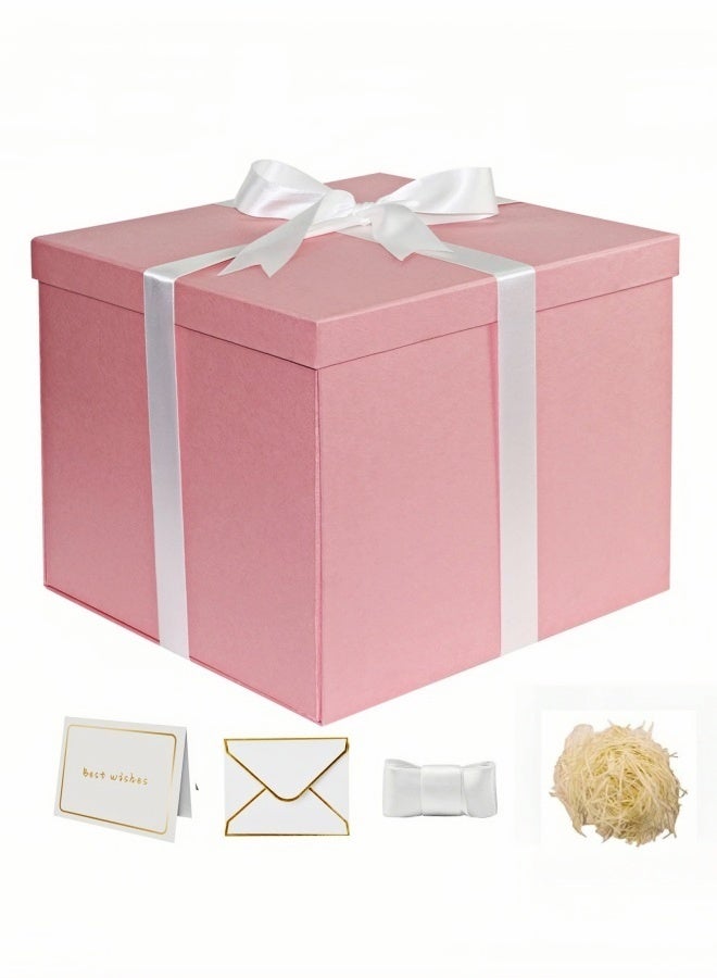 Ouyesyyds Pink Gift Box With Lid,30.5x30.5x25.5cm,Large Box for Presents Packaging for Birthdays,Valentine's Day,Mother's Day,with Ribbon Card Envelope,Shredded Paper Fill - Image 1