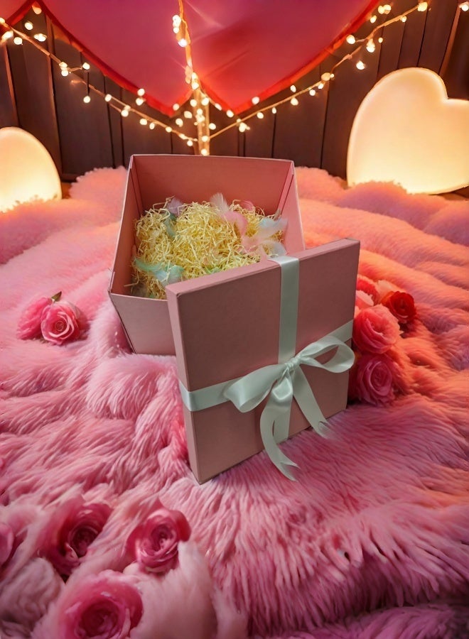 Ouyesyyds Pink Gift Box With Lid,30.5x30.5x25.5cm,Large Box for Presents Packaging for Birthdays,Valentine's Day,Mother's Day,with Ribbon Card Envelope,Shredded Paper Fill - Image 4