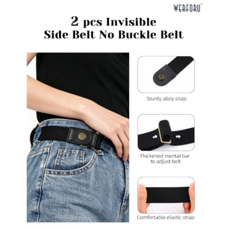 WERFORU Women 2 Loop No Buckle Elastic Belt for Women Men Side belts Buckle Free Stretch Belt for Jeans Pants - Image 3