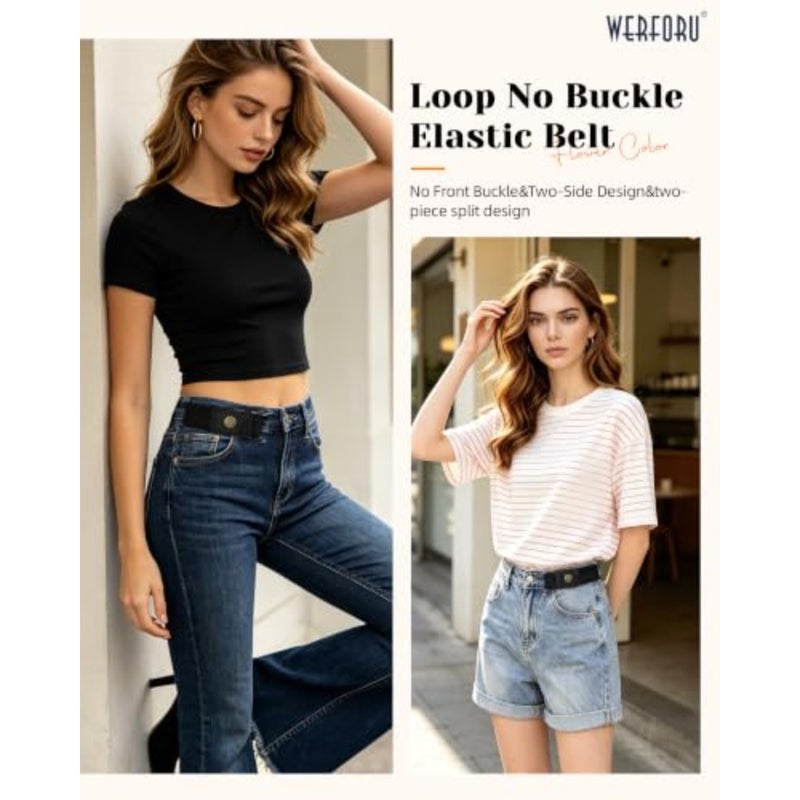 WERFORU Women 2 Loop No Buckle Elastic Belt for Women Men Side belts Buckle Free Stretch Belt for Jeans Pants - Image 2