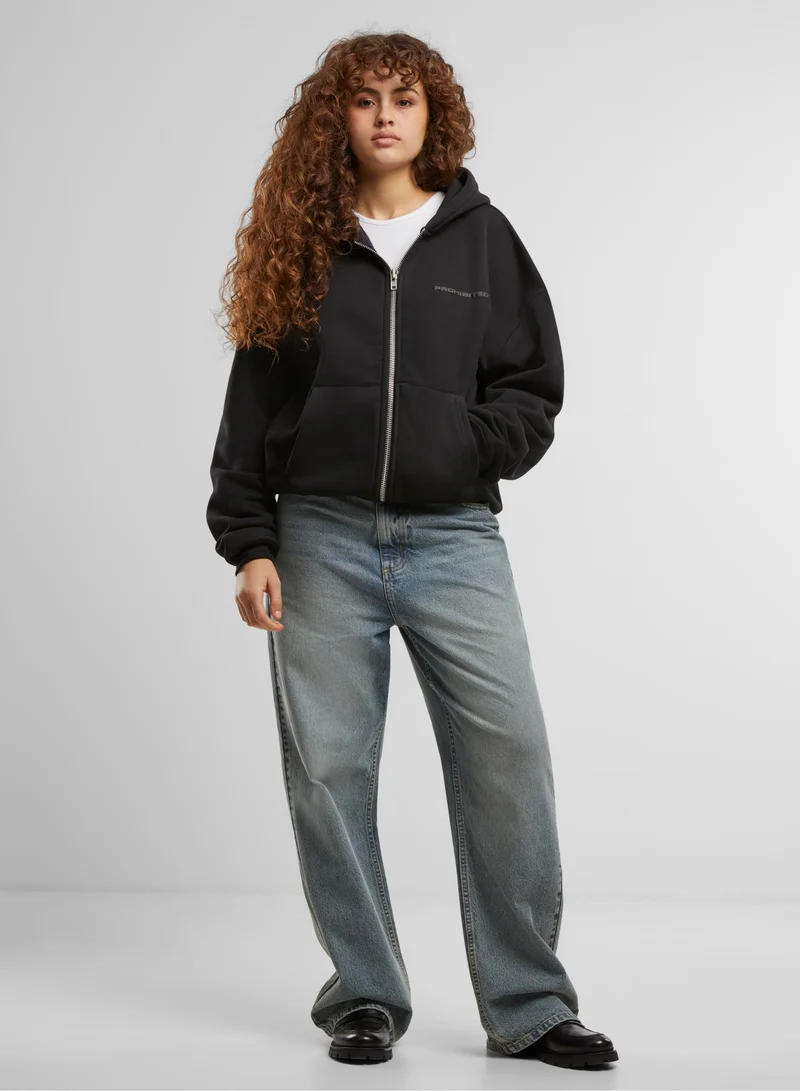 Prohibited Black Basic Logo Zip-Hoodie  | Best Price UAE