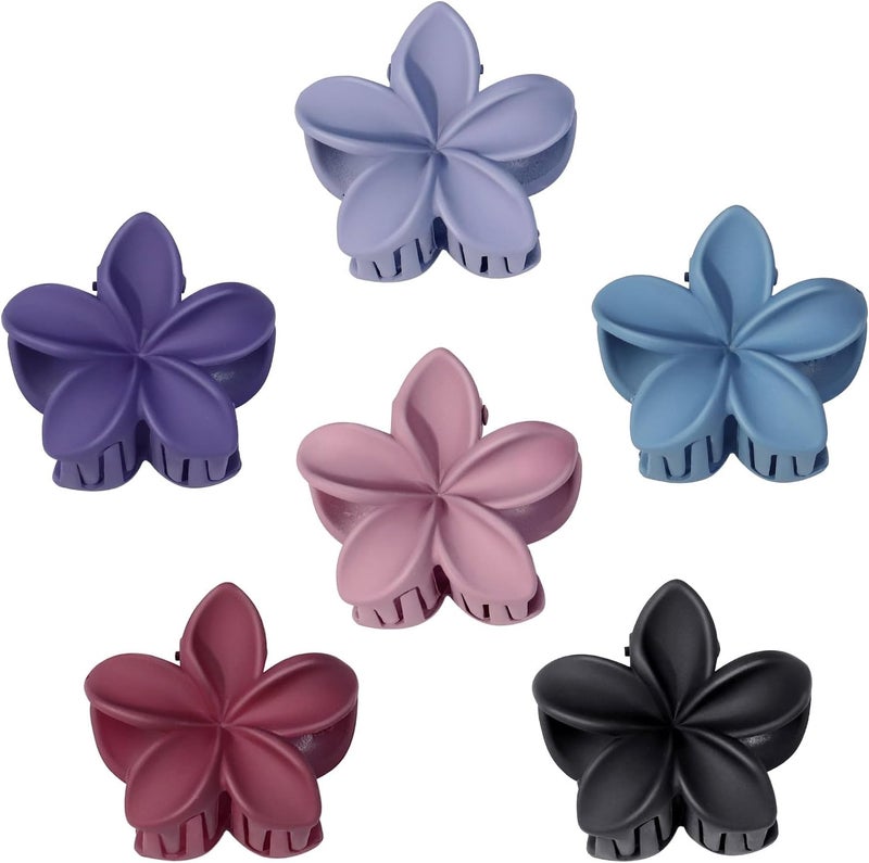 Blooms 6 Pcs Small Flower Hair Clips NonSlip Plastic Plumeria Hair Claw Clips Hawaiian Summer Hair Accessories for Women Girls Perfect for Fine Straight Curly Wavy