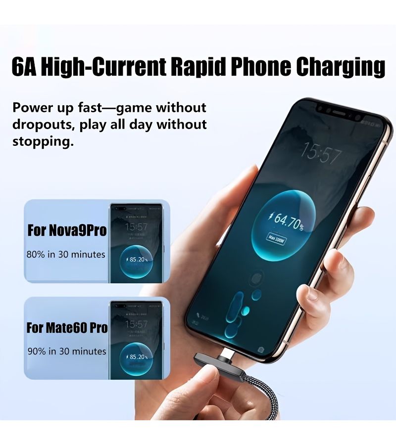 PD120W Max Fast Charging Cable 6A Fabric Braided USB C Data Cable 6.6FT Elbow Type C Fast Charging Cord Compatible with iPhone 16 15 Pro iPad MacBook Samsung Xiaomi Huawei - Image 3