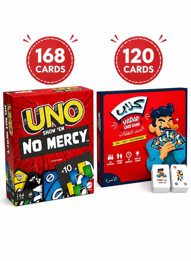 ماتيل جيمز لعبة الورق UNO Party (168 بطاقة) ولعبة KADAB العائلية لكشف الخداع (120 بطاقة)؛ ألعاب ترفيهية عائلية مخصصة للاعبين (من 2 إلى 10 لاعبين)، وألعاب لوحية ممتعة للصغار والكبار. - Image 1