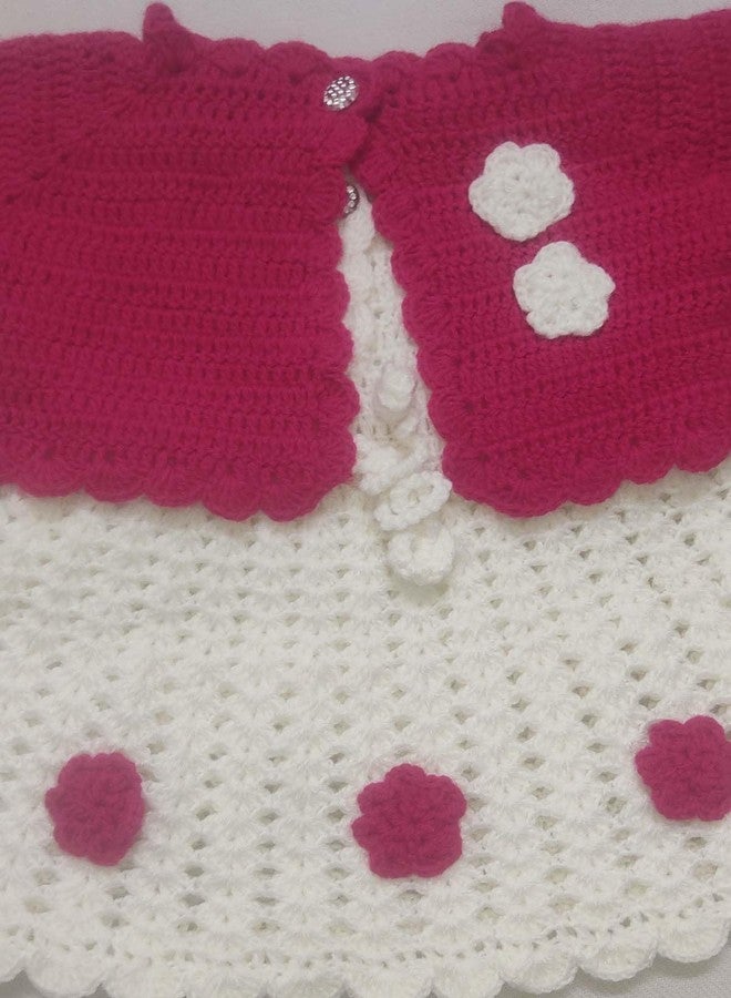 Cute Collection Hand Knitted Woolen Frock with Shrug Cum Round Neck Sweater for 6 to 9 Months Baby Girls (Color, Red & White) - Image 4