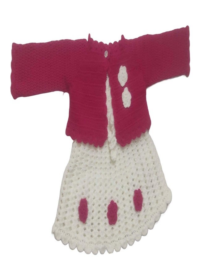 Cute Collection Hand Knitted Woolen Frock with Shrug Cum Round Neck Sweater for 6 to 9 Months Baby Girls (Color, Red & White) - Image 5