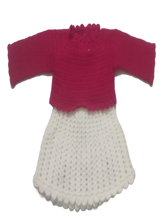 Cute Collection Hand Knitted Woolen Frock with Shrug Cum Round Neck Sweater for 6 to 9 Months Baby Girls (Color, Red & White) - Image 3