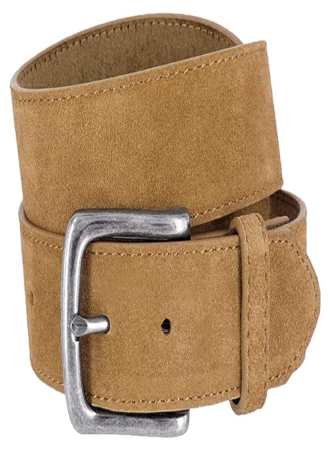 Belts.com Men's Belt Rounded Edge Heel Bar Buckle Casual Jean Suede Leather Belt 1 1/2" Wide (Taupe, 36) - Image 1