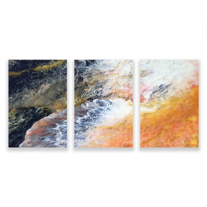 ماركتنا ثلاث لوحات قماشية مودرن بتصميم رسم تجريدي مع برواز مجوف مقاس (120×60) ثلاث قطع - Image 1