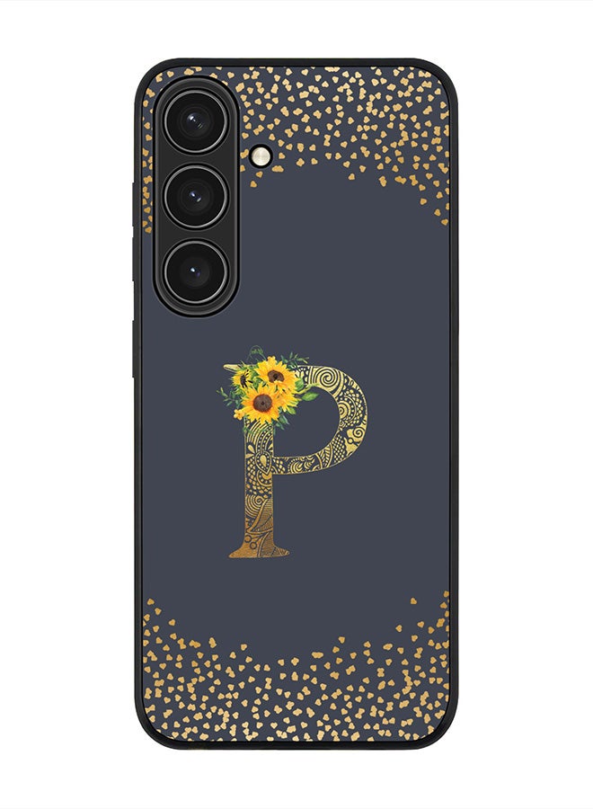 Stylizedd For Samsung Galaxy S25 5G Case,Slim fit Camera Protection, Shockproof Thin Phone cover  - Custom Floral Monogram - P  (Grey ) - Image 1