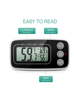 Excefore مقياس حرارة الثلاجة، مقياس حرارة الثلاجة والفريزر الرقمي مع شاشة LCD شفافة، وظيفة الحد الأقصى/الأدنى، 3 خيارات للتركيب للمطبخ والمنزل والمطاعم  - Image 2