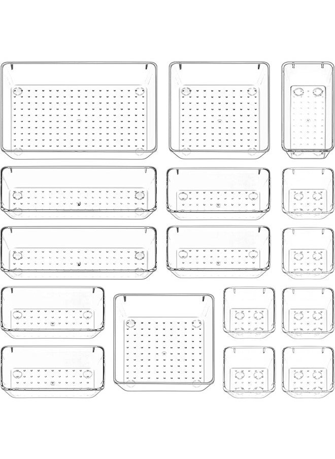 Arabest 16 PCS Clear Drawer Organizer Set, Non-Slip Drawer Organizers, 5-Size Desk Drawer Organizer Trays Storage Tray for Makeup, Jewelries, Utensils in Bedroom Dresser, Office and Kitchen  - Image 1