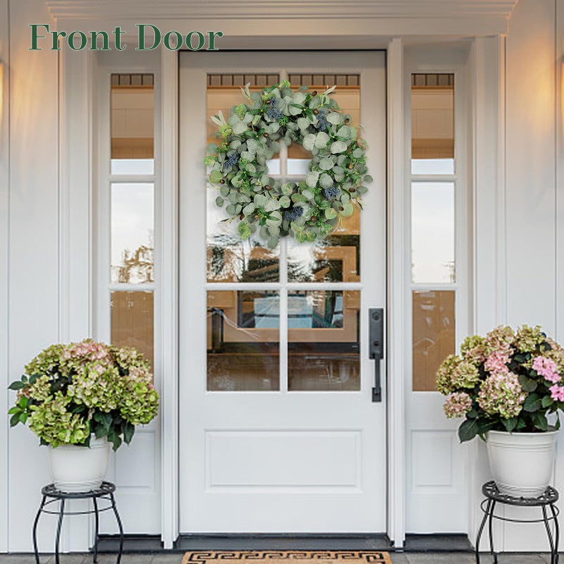 colorspec Eucalyptus Wreath for Front Door, COLORSPEC 24 Inch Eucalyptus Wreath with Olive Leaves and Berries All Year Round, Handmade Green Spring Summer Wreaths for Front Door Indoor Outdoor Wedding Holiday - Image 5