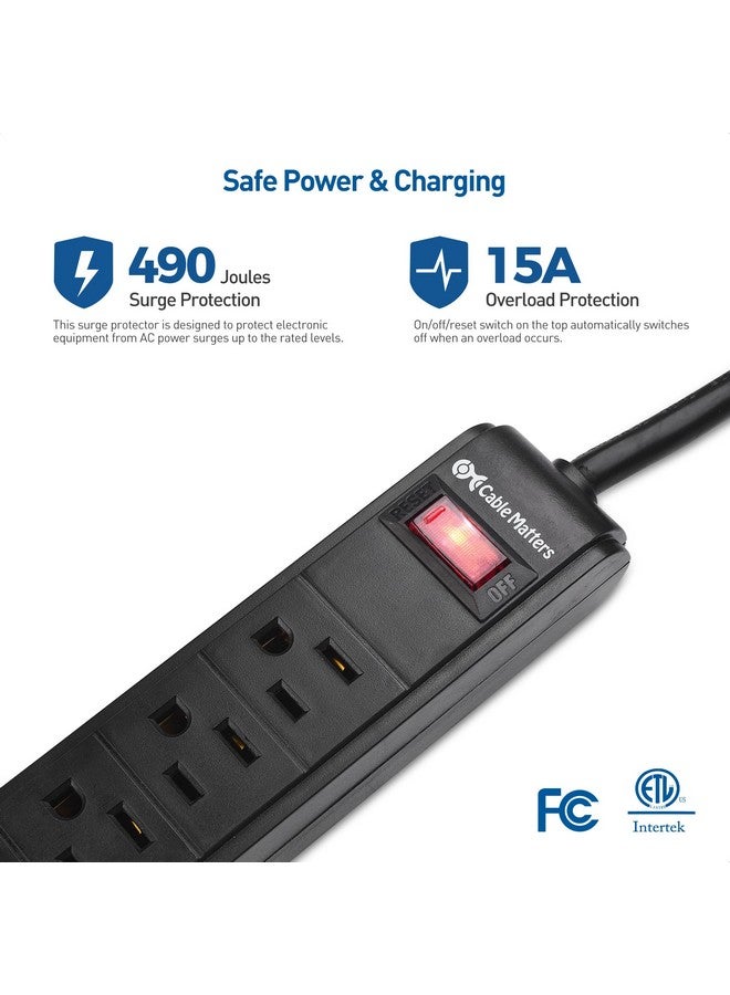 Cable Matters [ETL Listed] Cable Matters 2-Pack 6-Outlet Surge Protector Power Strip with USB Ports, 12 ft, Long Extension Cord, Surge Protector with USB Ports in Black - Image 4