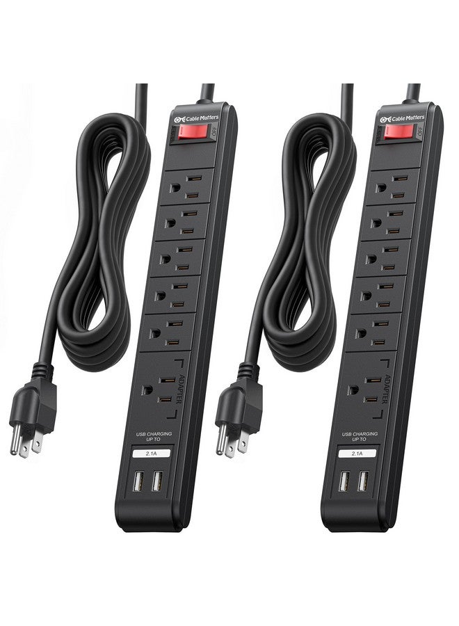 Cable Matters [ETL Listed] Cable Matters 2-Pack 6-Outlet Surge Protector Power Strip with USB Ports, 12 ft, Long Extension Cord, Surge Protector with USB Ports in Black - Image 1