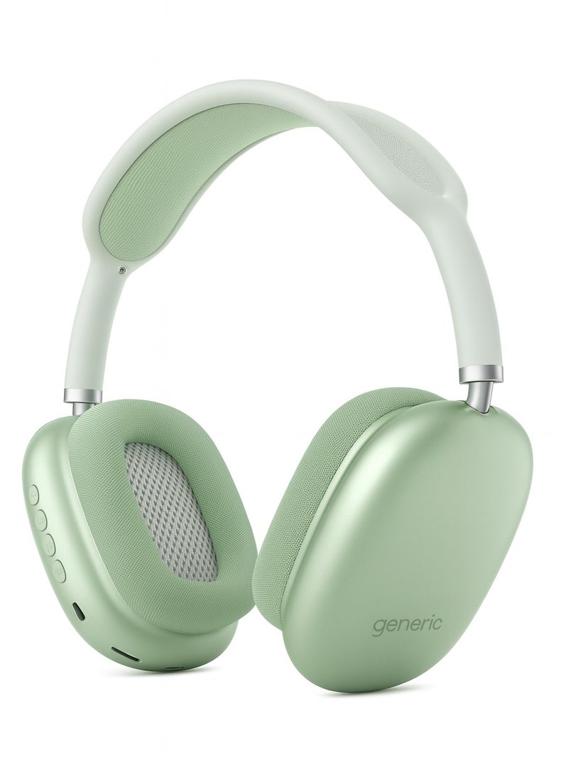 P9 Wireless Bluetooth Over-Ear Headphones (Generic), Type-C Charging, Built-in Mic, microSD & 3.5mm AUX, Green