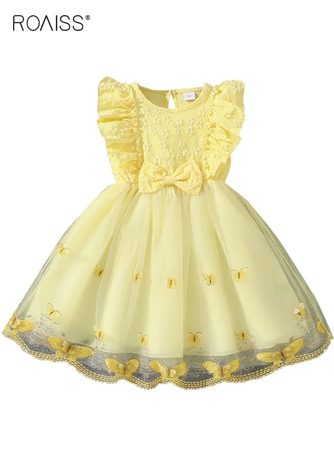 roaiss Girls Summer Tulle Dresses, Stylish Sleeveless A-line Dress with Bowknot and Butterfly Patterns, Elegant Princess Dress for Little Girls, Suitable for Daily Wear and Outdoor Activities - Image 1