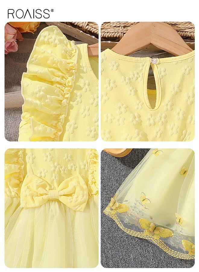 roaiss Girls Summer Tulle Dresses, Stylish Sleeveless A-line Dress with Bowknot and Butterfly Patterns, Elegant Princess Dress for Little Girls, Suitable for Daily Wear and Outdoor Activities - Image 3