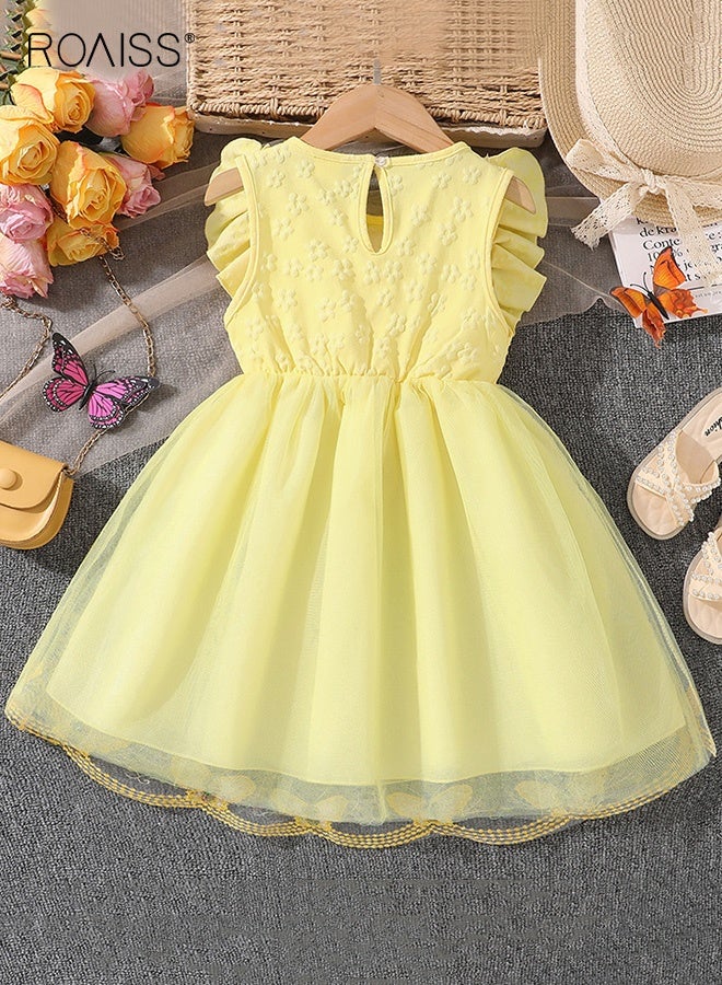 roaiss Girls Summer Tulle Dresses, Stylish Sleeveless A-line Dress with Bowknot and Butterfly Patterns, Elegant Princess Dress for Little Girls, Suitable for Daily Wear and Outdoor Activities - Image 2