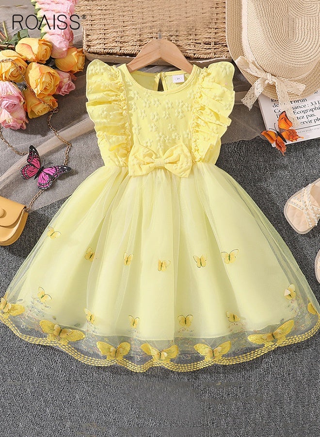 roaiss Girls Summer Tulle Dresses, Stylish Sleeveless A-line Dress with Bowknot and Butterfly Patterns, Elegant Princess Dress for Little Girls, Suitable for Daily Wear and Outdoor Activities - Image 4