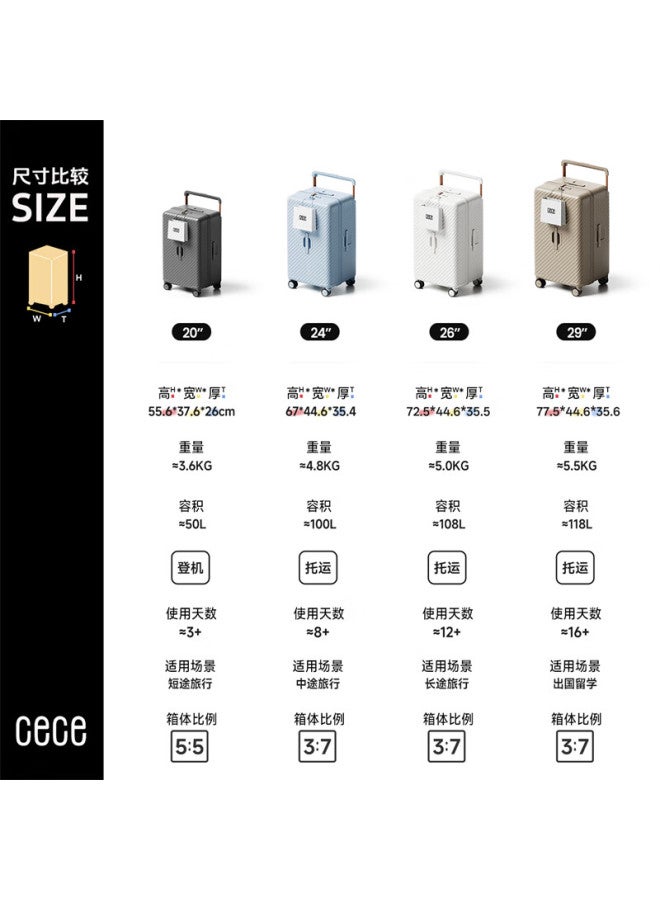 Cece Large Capacity Suitcase For Women And Men, Durable Trolley Luggage With Password Lock, Black, 26 Inches - Check-in Case - Image 2