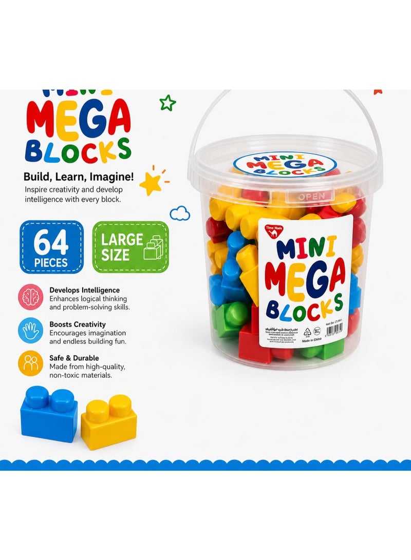 Mega Bloks Mini Mega Building Blocks Set – 64 Large Colorful Construction Pieces with Storage Bucket – Creative Educational Building Toy for Imagination, Logic and Fine Motor Skills - Image 2