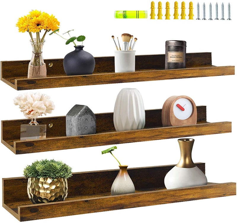 Md Decor Sheesham Wood Wall Mounted Rustic Large Picture Ledge Floating Wall Shelf Set of 3 36 INCHES - Image 1