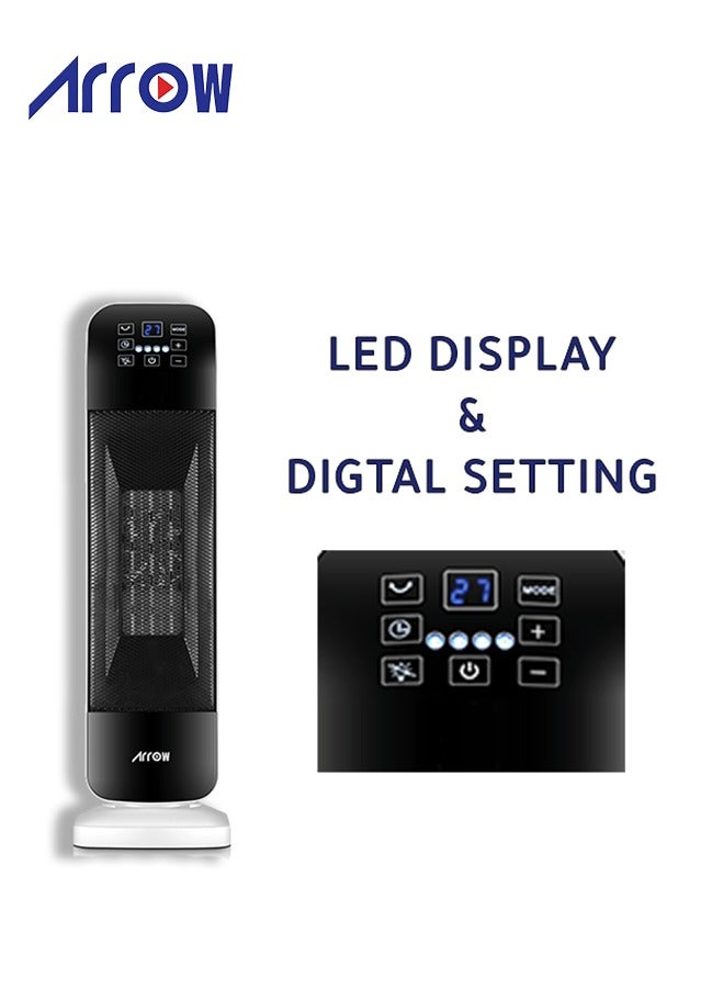 Arrow 2000W PTC Ceramic, Oscillating Fan Heater | Infrared Remote Control | Digital Room Temperature Setting | 2 Heating Levels | High-Quality PTC Ceramic | Sensor Touch Control Panel | Model: RO-2000HPJ - Image 3