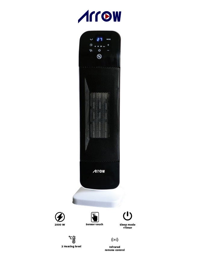 Arrow 2000W PTC Ceramic Fan Heater | Infrared Remote Control | Digital Room Temperature Setting | 2 Heating Levels | High-Quality PTC Ceramic | Sensor Touch Control Panel | Model: RO-2000HPJ 