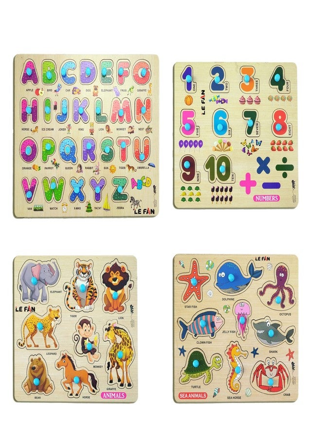 Lefan® Kids Fort Pre Nursery Educational Jigsaw Puzzles for Adults Kids Learning Toys Kit Board Game 4 pcs Set of ABCD Alphabets Numbers Animals & Sea Animals Educational Toy - Image 1