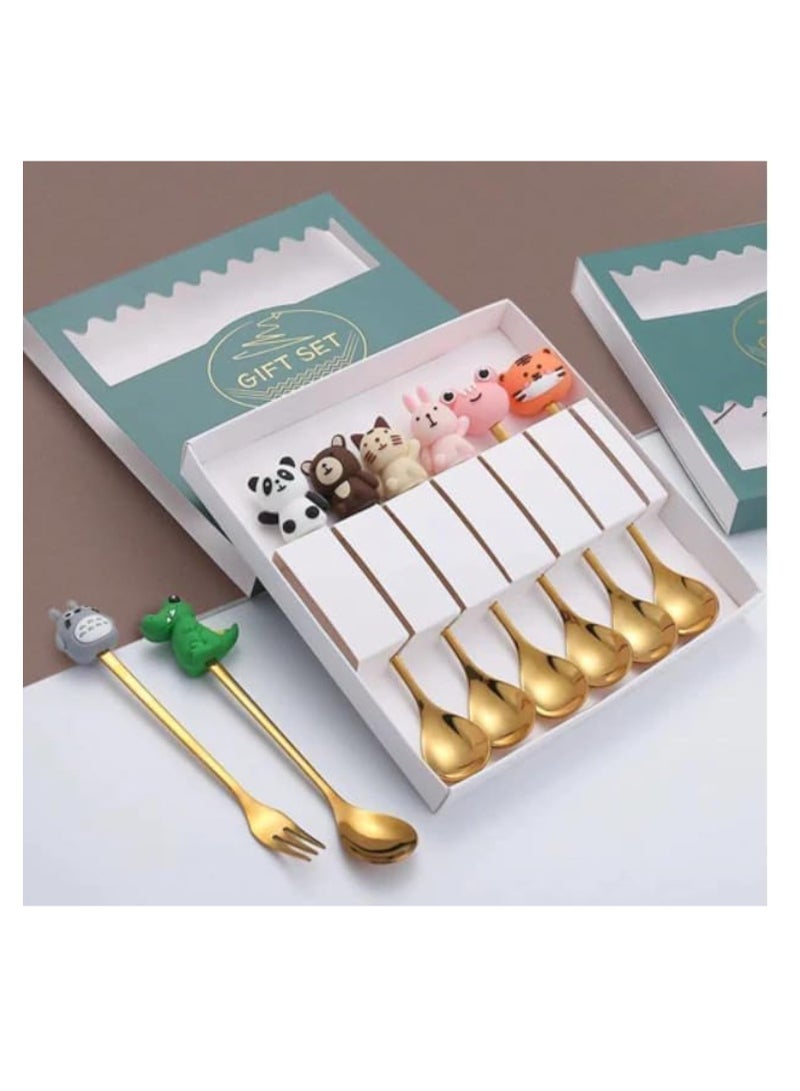 Set of 6 Stainless Steel Coffee Spoons, Dessert Spoons, Beautiful Spoons, Stainless Steel, Suitable for Fruit, Cake, Coffee, Hot Drinks, Ice Cream, etc. (6 Different Types of Spoons) Code 295  - Image 1