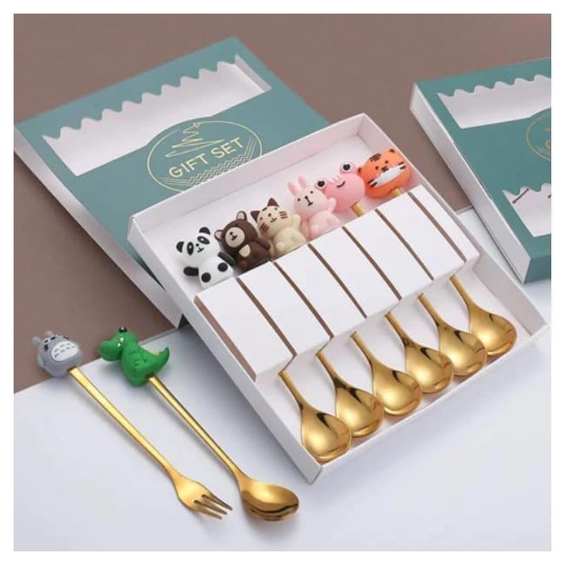 مجموعة 6 ملاعق قهوة وحلوى من الستانلس ستيل – تصميمات متنوعة أنيقة مناسبة للفواكه، الكيك، القهوة، الآيس كريم والمشروبات الساخنة | كود المنتج: 295 - Image 1