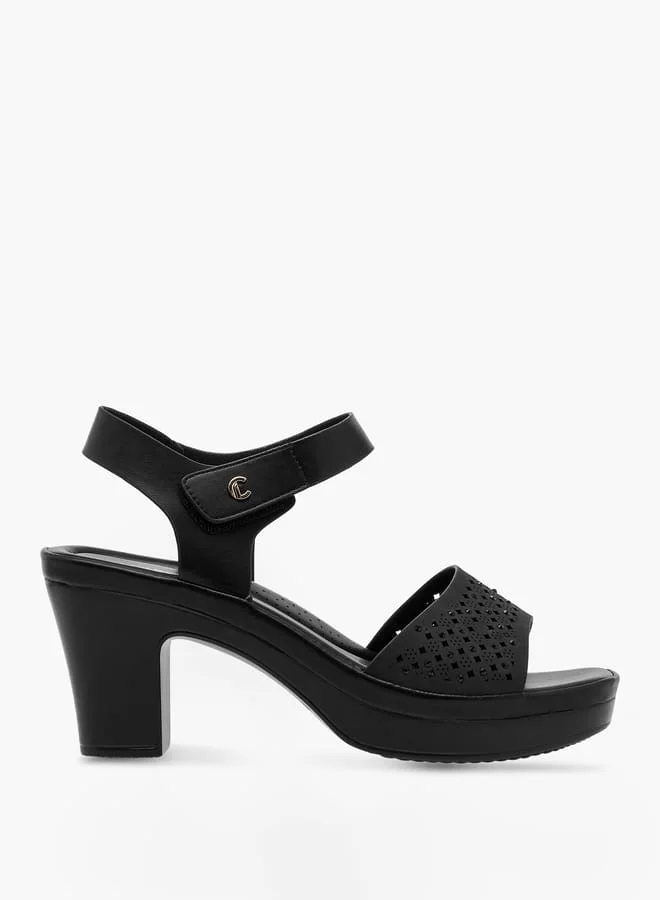 Women Laser Cut Strap Sandals with Block Heels
