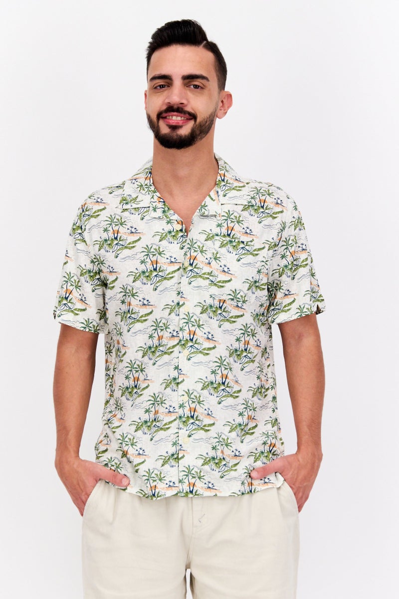 Jachs New York Men Regular Fit Allover Print Short Sleeve Casual Shirt, White Combo - Image 1