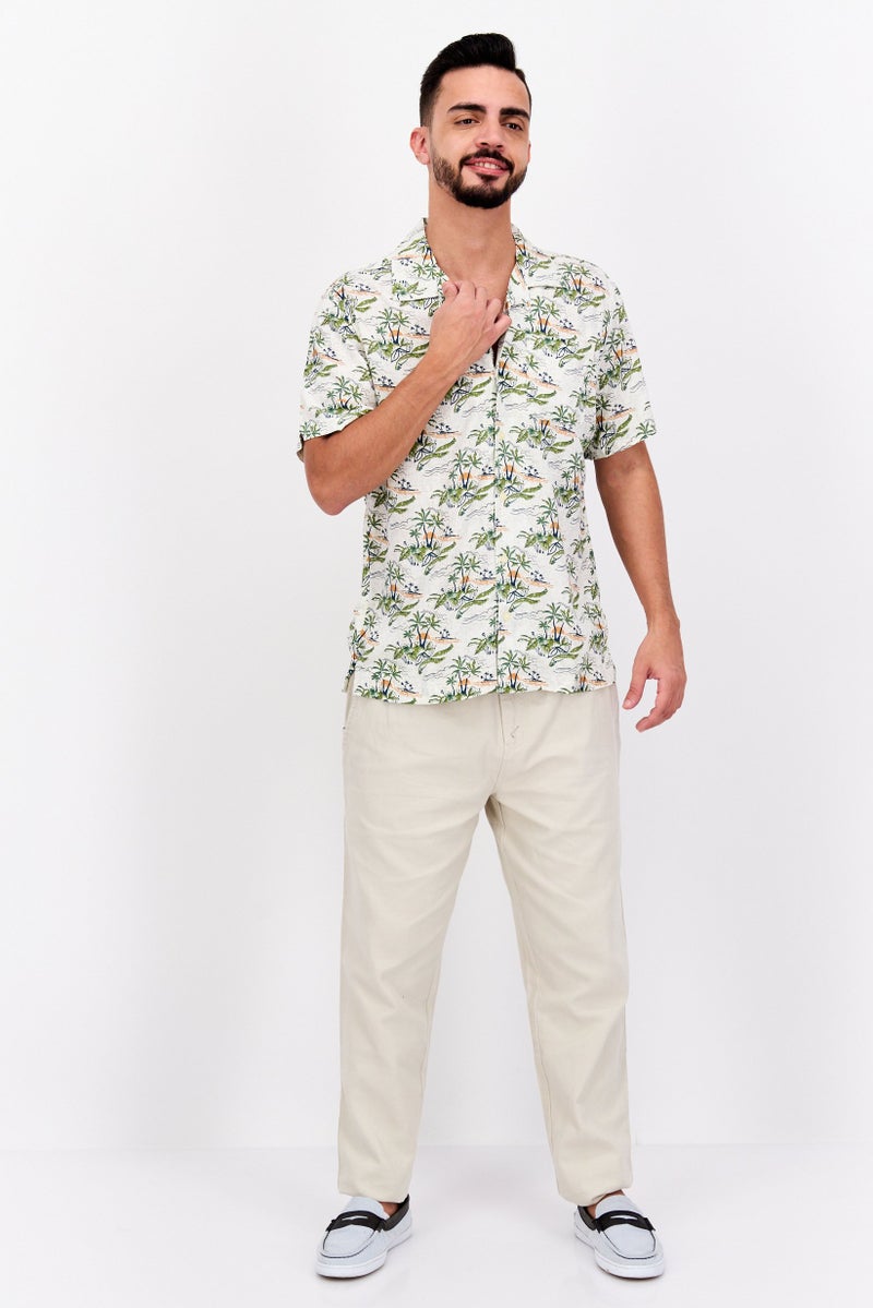 Jachs New York Men Regular Fit Allover Print Short Sleeve Casual Shirt, White Combo - Image 3