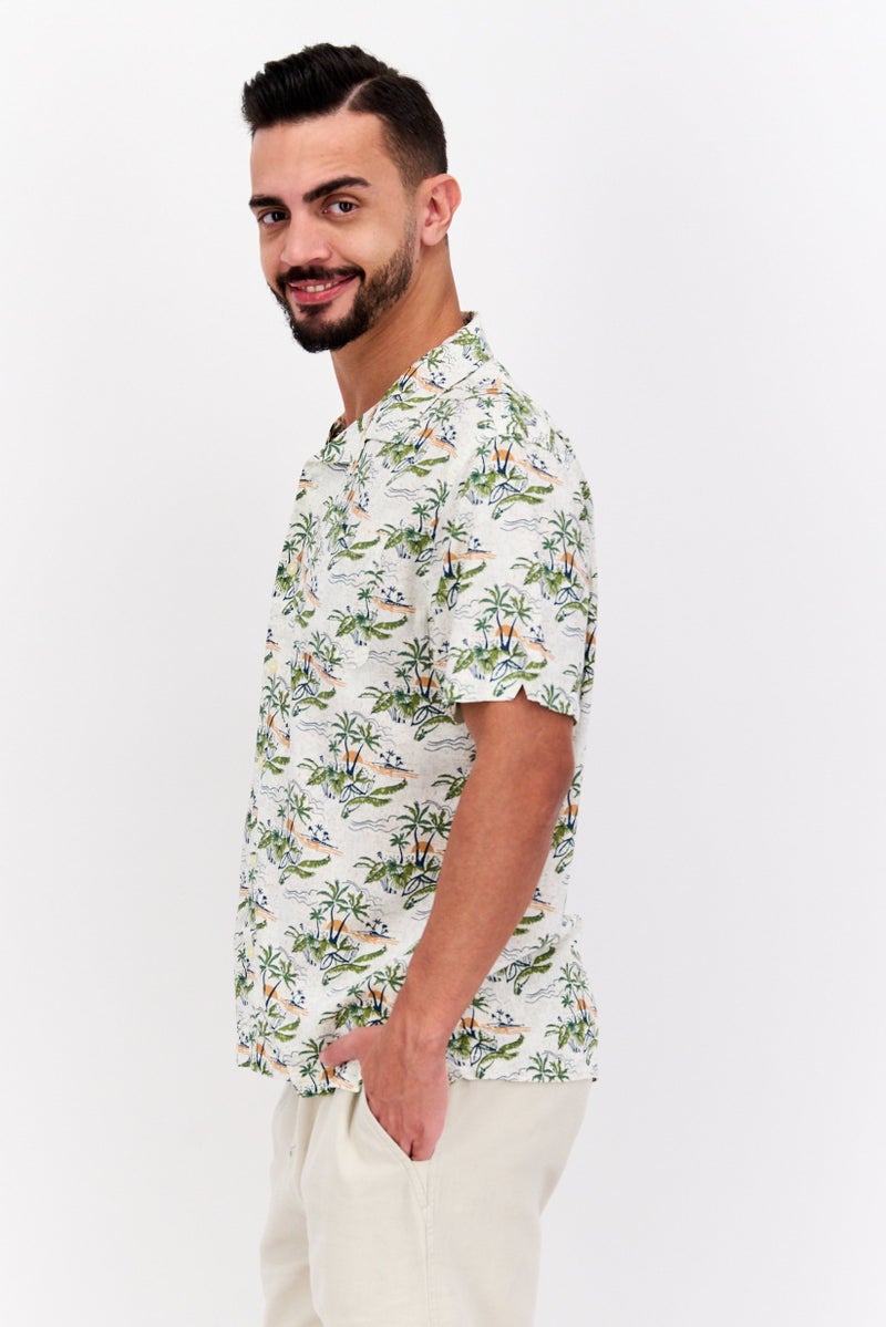 Jachs New York Men Regular Fit Allover Print Short Sleeve Casual Shirt, White Combo - Image 2