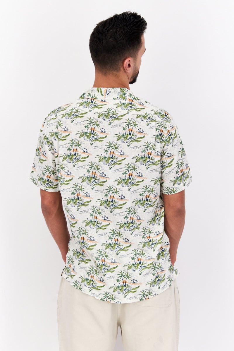 Jachs New York Men Regular Fit Allover Print Short Sleeve Casual Shirt, White Combo - Image 4